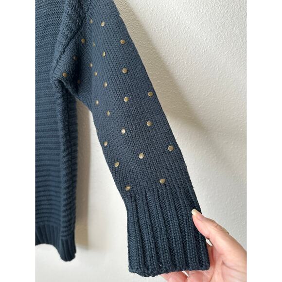 Volcom Black Knit Cardigan Gold Studded Sleeves Front Gold Buttons XS / S - Picture 7 of 16